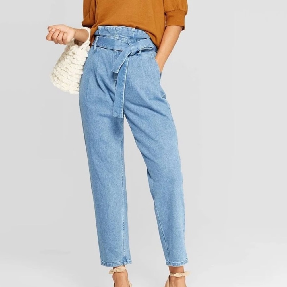 Mid-Rise Straight Leg Paperbag Pants